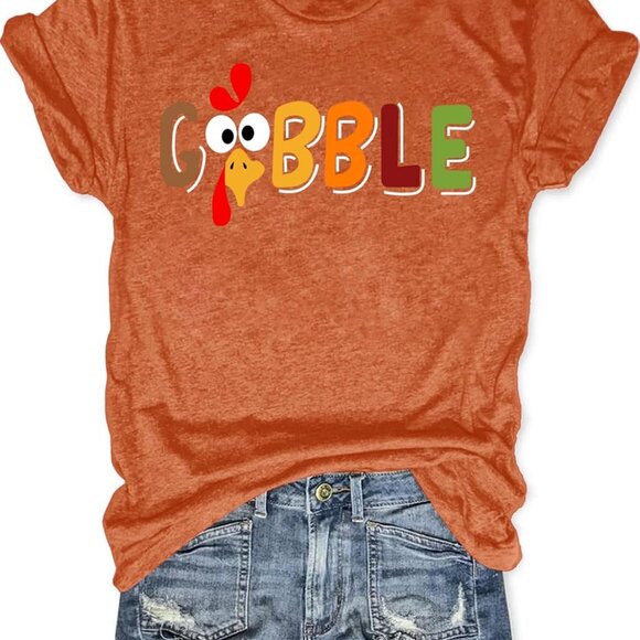 Thankful Fall T-Shirt for Women: Gobble Turkey Design - Perfect for the Holiday - Picture 1 of 4
